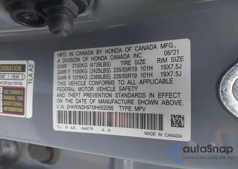 2021 Honda Cr-V Awd Touring from USA, damaged, VIN 2HKRW2H97MH662056